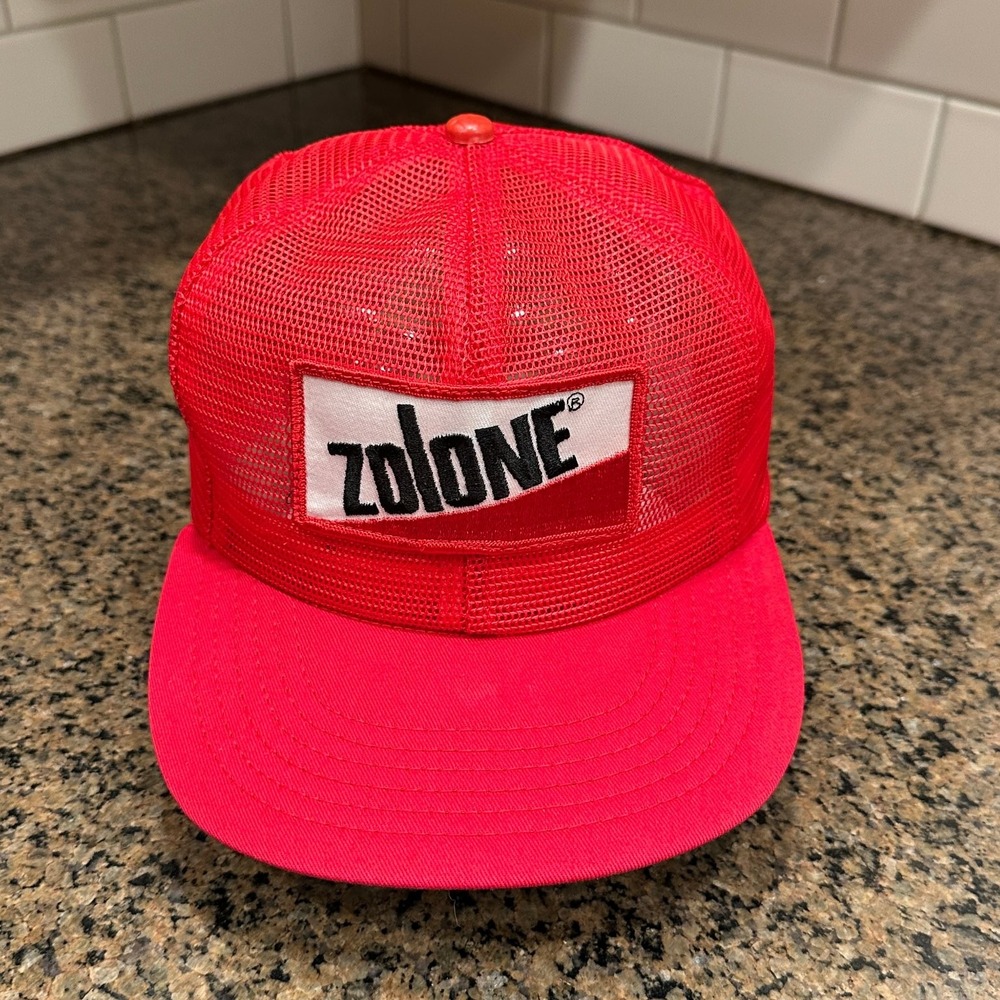 Vintage Zolone Trucker Hat Red Mesh Snapback Patch Cap Made in USA